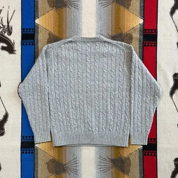 Vintage L.L. Bean Men's Lambs Wool Fisherman Sweater Cable Knit Size Small Gray - Picture 3 of 7